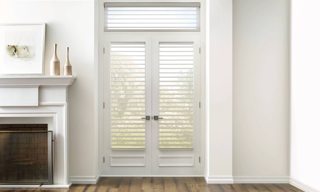 Hunter Douglas Silhouette® Sheer Shades adorning a set of French Doors near Denver, CO