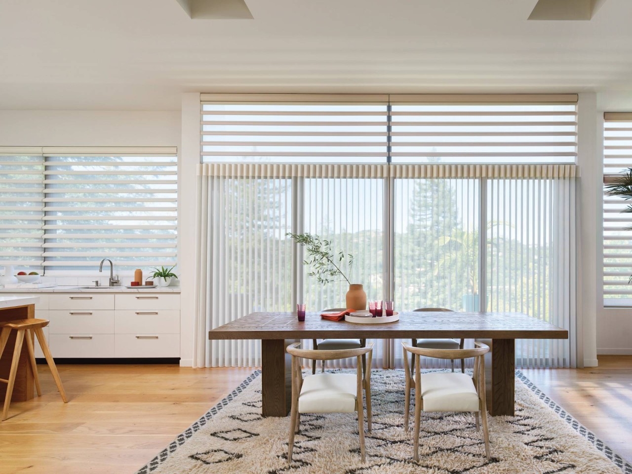 Hunter Douglas Pirouette® Sheer Shades in a dine-in kitchen near Denver, Colorado (CO)